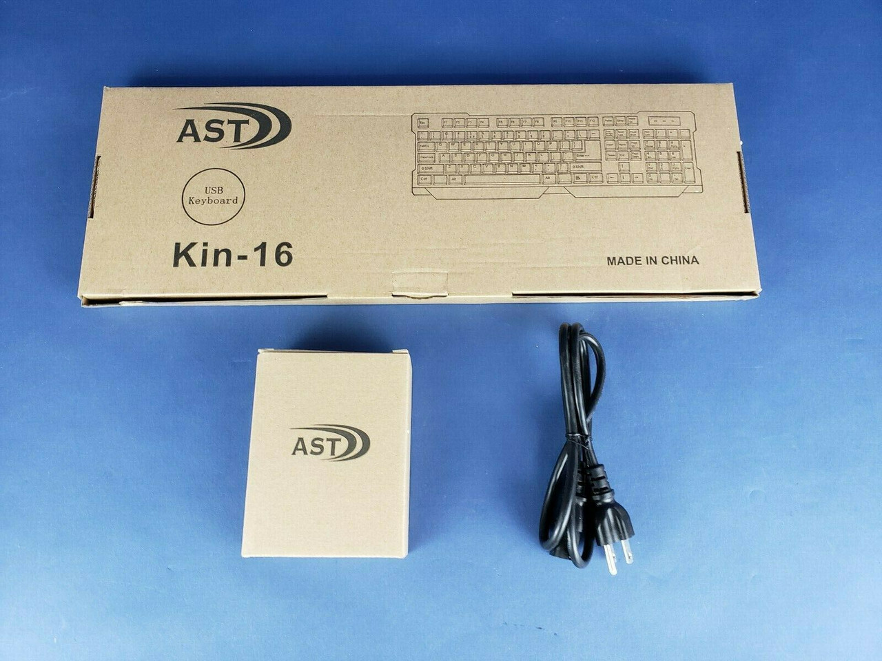 AST Keyboard, Mouse and Power Cord Kin-16 Slim USB Wired Black Bundle ...