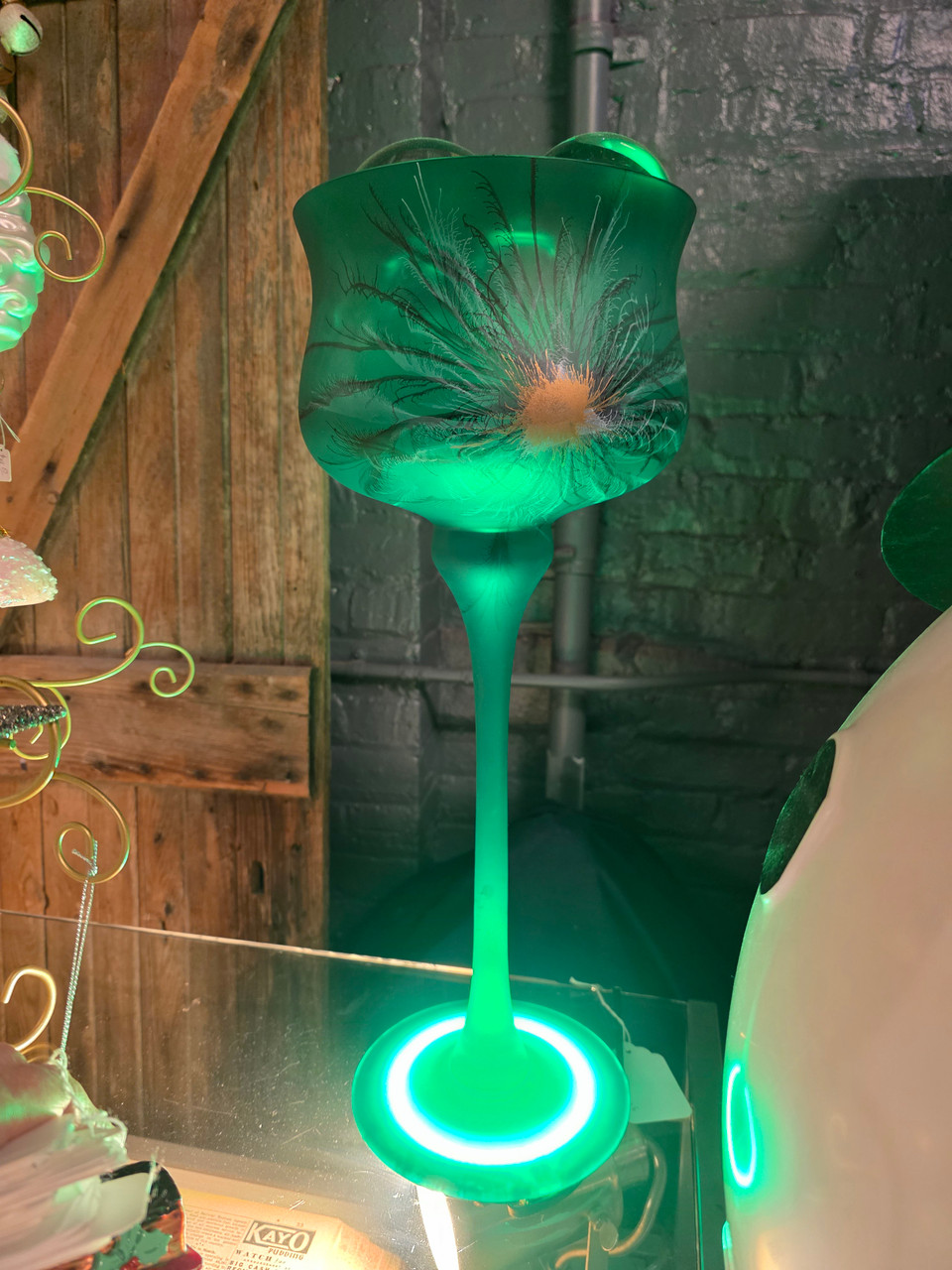 Randy Grant Electro-Illuminarie – Green Glass Vessel Light Sculpture