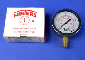 Winters Pressure Gauge Liquid Filled 0-200 PSI 2.5" x 1/4" NPT Bott Connect NEW!