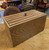 Handcrafted oak and walnut wood box with striped laminated lid and dark metal knob