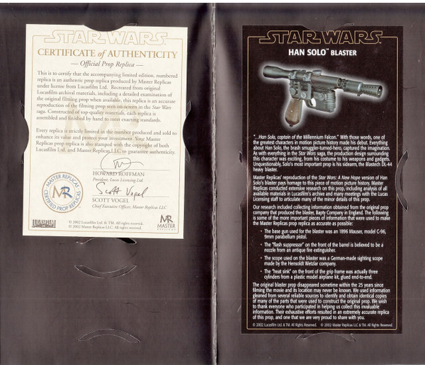 Star Wars Han Solo Episode IV: A New Hope Master Replicas Blaster - Limited Edition SW-101