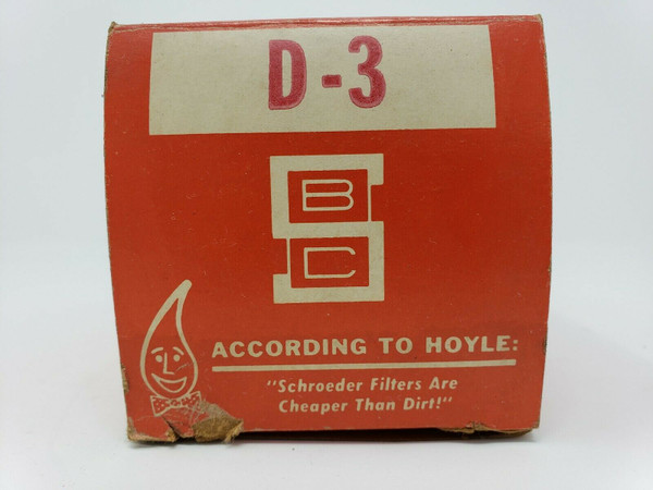 Schroeder D3 D-3 Micron 4.75"L X 2.88"OD X 1-13/16"ID Pleated Paper Filter, NOS