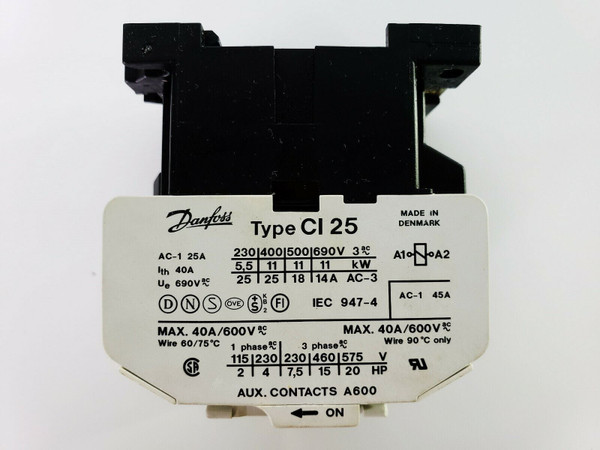 Danfoss CI 25 Contactor 037H005138 - 38 415V/50Hz-500V/60Hz Max. 25A/11kW/3 NEW!