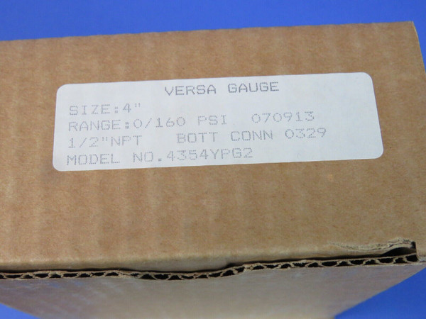 Versa Pressure Gauge 0-160 PSI 4" Block + Tube 4354YPG2 Bottom Connection 3005