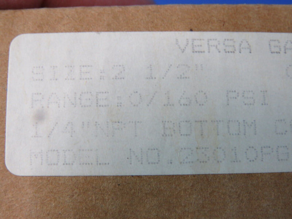 Versa Pressure Gauge 0-160 PSI 2.5" Dial 1/4" NPT Bottom Connect 23010PG4, NEW!