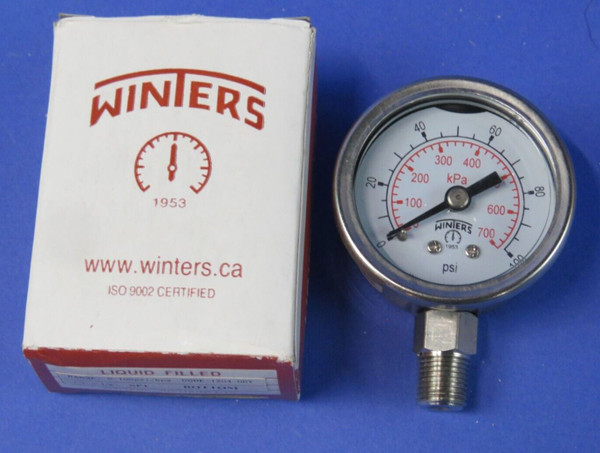 Winters Pressure Gauge Liquid Filled 0-100 PSI 1.5" x 1/8" NPT Bottom - NEW!