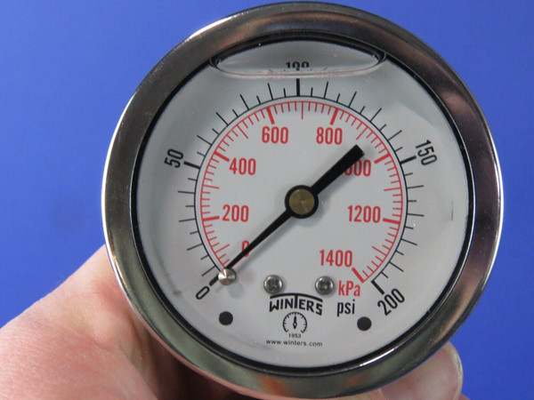 Winters Pressure Gauge Liquid Filled 0-200 PSI 2.5" x 1/4" NPT Bott Connect NEW!