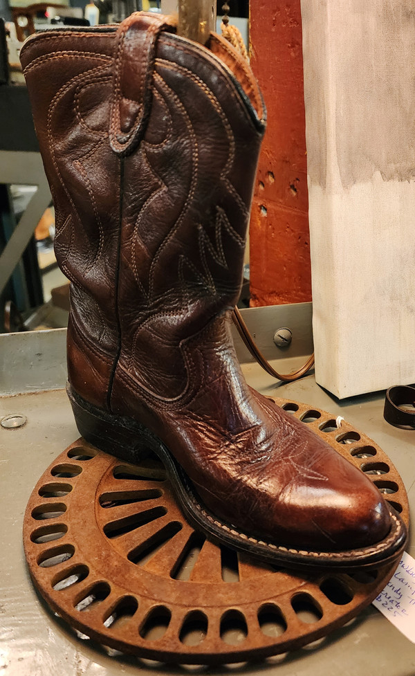 LEATHER COWBOY BOOT Industrial Style  LAMP by Randy Meyers