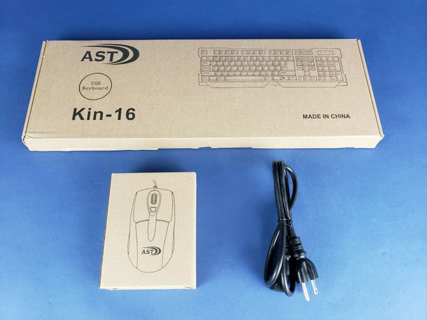 AST Keyboard, Mouse and Power Cord Kin-16 Slim USB Wired Black Bundle NEW IN BOX