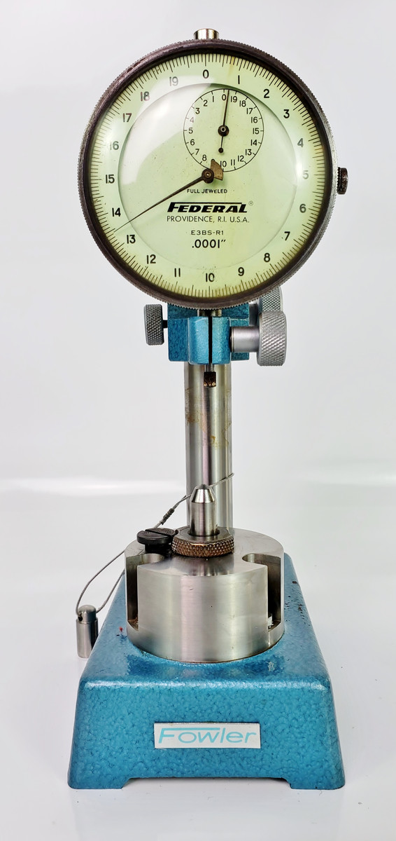 FOWLER DELUXE GAGE STAND with FEDERAL E3BS-R1 DIAL INDICATOR, Nice!