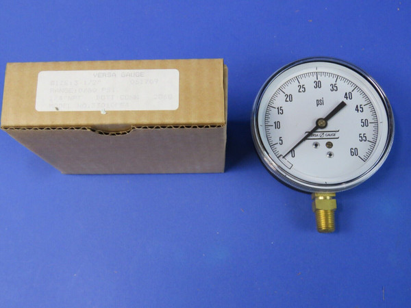 Versa Pressure Gauge 0-60 PSI 3.5" Dial 1/4" NPT Bottom Connect 33010PE4, NEW!