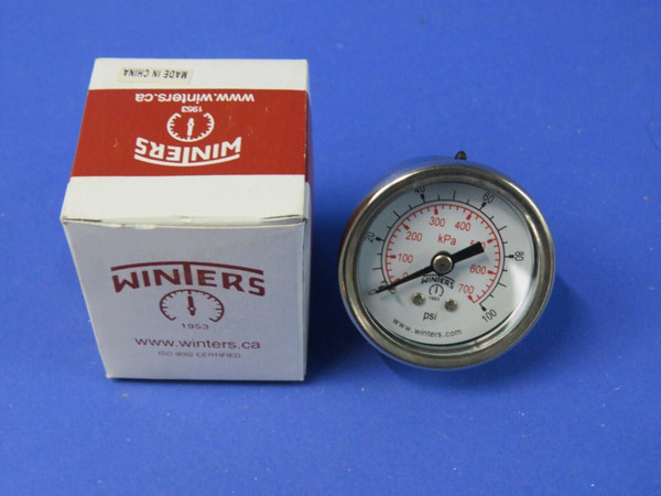 Winters Pressure Gauge Liquid Filled 0-100 PSI 1.5" x 1/8" NPT Back Connect NEW!