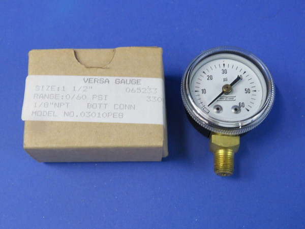 Versa Pressure Gauge 0-60 PSI 1.5" Dial 1/8" NPT Bott Connect 03010PE8, NEW!