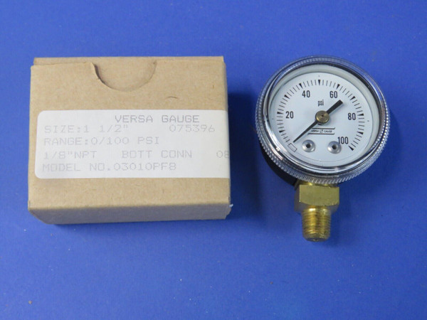 Versa Pressure Gauge 0-100 PSI 1.5" Dial 1/8" NPT Bott Connect 03010PF8, NEW!