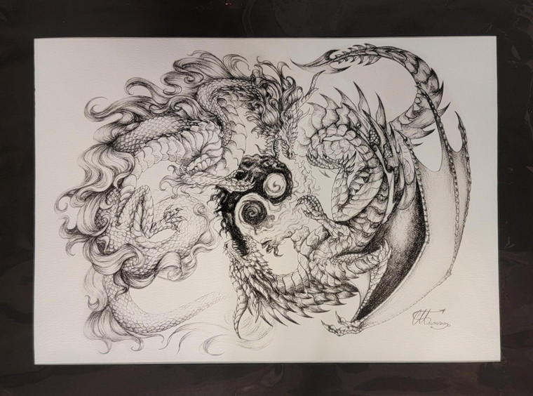 Yin & Yang Dragon Print by Christine Marchi