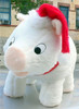 American Made Big Stuffed Pig Extra Large 27 Inches 69 cm Soft White Color wears Christmas Santa Hat Made in the USA