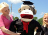 72 Inch Big Plush Giant Graduation Sock Monkey 6 Feet Tall wearing Graduation Cap and Gown MADE IN THE USA