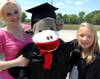 American Made Giant Graduation Sock Monkey Four and One Half Feet Tall Wearing Graduation Cap and Gown Made in the USA