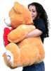 Big Plush Brown Teddy Bear Holds Embroidered Heart I LOVE YOU 30 inches
