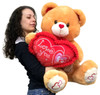 Big Plush Brown Teddy Bear Holds Embroidered Heart I LOVE YOU 30 inches