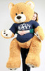 United States Navy Big Plush Giant Teddy Bear Five Feet Tall Honey Brown Color Wears Tshirt that says SOMEONE IN THE NAVY LOVES YOU