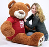 Big Plush Giant 5 Foot Teddy Bear Caramel Color Wears Tshirt LET ME BE YOUR TEDDY