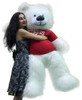 Giant White Valentines Teddy Bear 5-Feet Tall Big Plush Wears Tshirt that says KISSES 25 CENTS