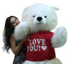 American Made Giant 6 Foot White Teddy Bear Wears I LOVE YOU T-Shirt Soft and Big