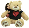 5 Foot Very Big Smiling Teddy Bear Wearing Black and Red I Love You T-shirt Soft  Tan Color