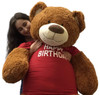 5 Foot Giant Teddy Bear 60 Inches Soft Cookie Dough Brown Color Wears HAPPY BIRTHDAY T-shirt