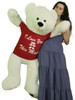 Giant Valentine Teddy Bear 52 Inch White Soft, Wears Removable T-shirt I Love You This Much