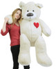 5 Foot Super Soft White Teddy Bear With Heart on Chest to Express Love, Weighs 15 Pounds, Made in USA