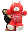 Happy Valentines Day Giant Red 36 inch Teddy Bear Soft, Wears Removable T-Shirt to Celebrate Vday