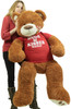5 Foot Giant Brown Teddy Bear Wears Removable Tshirt that says Hugs and Kisses