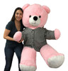 Bespoke Custom Dress Shirt that You Help Design is Dressed on to this 6 Foot Giant Pink Teddy Bear Soft 72 inches 183 cm