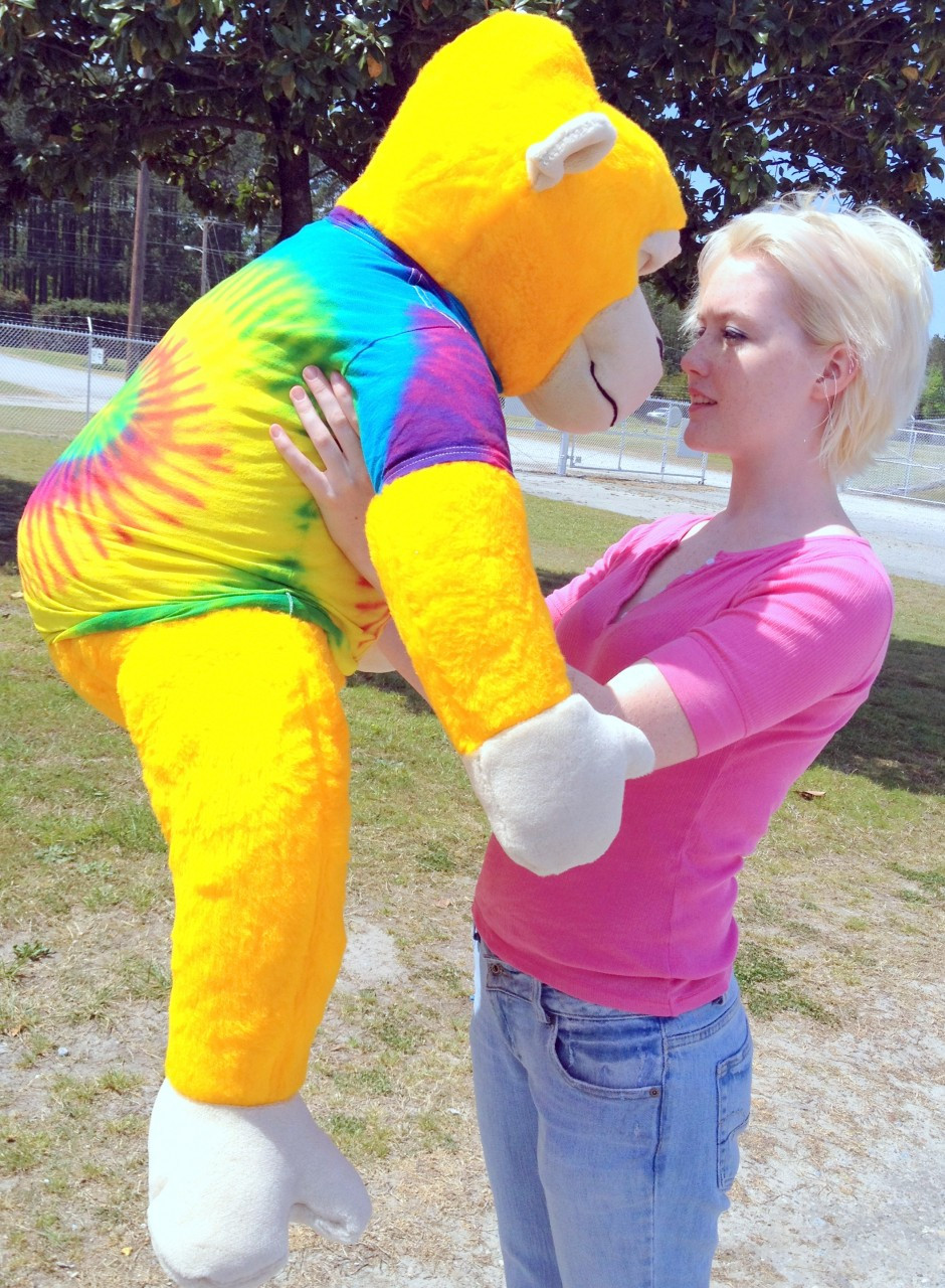 Big Plush American Made Giant Stuffed White Gorilla 6 Foot Soft Monkey Wears Rainbow Tie Dye T-Shirt