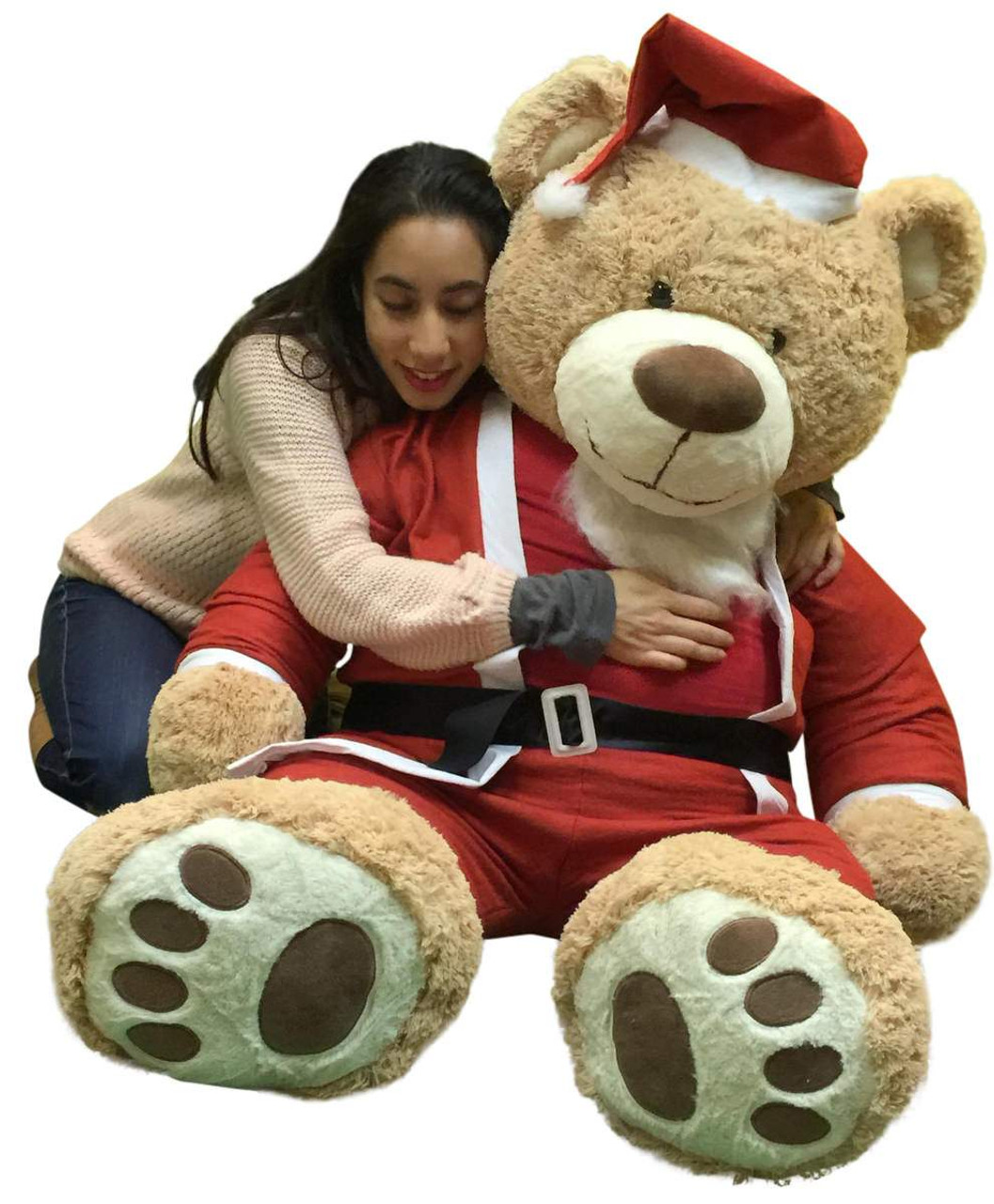 Giant Christmas Teddy Bear 60 Inch Soft, Wears Santa Claus Suit 5 Foot Xmas  Teddybear Tan