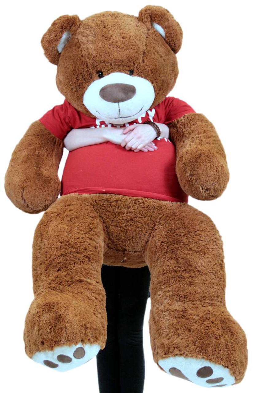 Oso de peluche gigante de 59 pulgadas de alto (5 pies) con cinta roja  personalizada, patas bordadas y cara sonriente