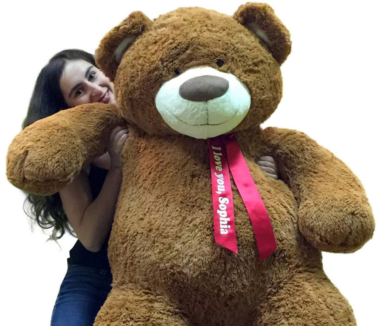 Big Plush Personalized Giant 6 ft Teddy Bear Soft, Your Message Imprinted on Neck Ribbon Bow