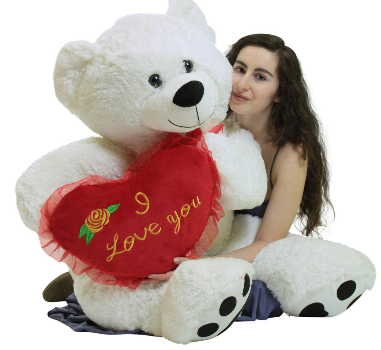 Oso de peluche blanco gigante 52 pulgadas suave oso de peluche grande  sostiene te amo almohada de corazón - grandes osos de peluche gigantes  personalizados animales de peluche personalizados