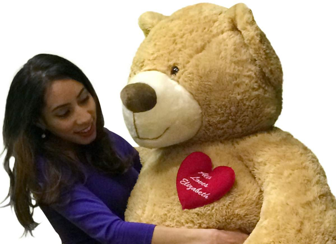 Grande cuore di peluche personalizzato su orsacchiotto gigante da 5 piedi,  il cuore sul petto è personalizzato con il tuo messaggio - Grandi  orsacchiotti giganti di peluche personalizzati Animali di peluche  personalizzati