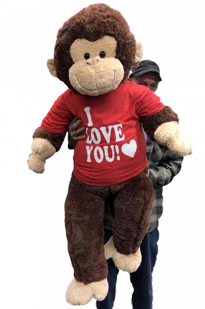 Ti amo Scimmia gigante di peluche alta 4 piedi La scimmia di peluche grande  marrone morbido indossa una maglietta da 48 pollici Novità - Big Plush® -  Grandi orsacchiotti giganti personalizzati in