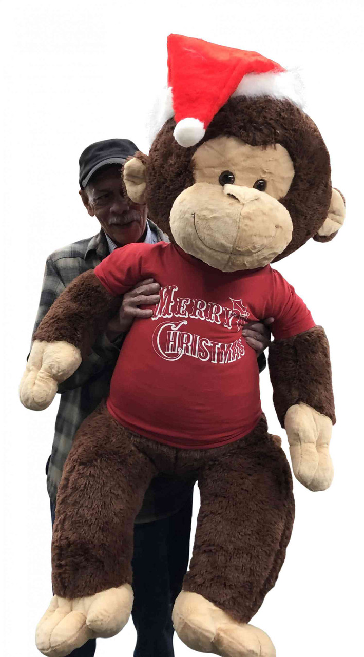 Singe en peluche géant joyeux Noël 4 pieds de haut brun doux grand singe en  peluche porte un t-shirt de vacances 48 pouces neuf - Big Plush®