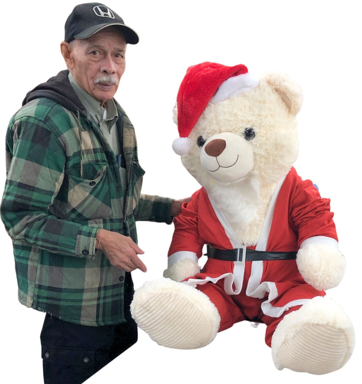 Giant Christmas Teddy Bear 54 Inches White Soft Wears Removable Santa Pants Jacket and Hat