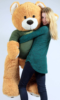 United States Army Big Plush Giant Teddy Bear Five Feet Tall Honey Brown Color Wears Tshirt that says SOMEONE IN THE ARMY LOVES YOU