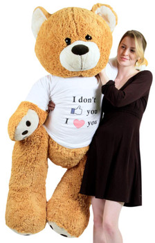 Big Plush Giant Love Teddy Bear 55 Inches Honey Brown Color Wears Tshirt that says I DON'T LIKE YOU I LOVE YOU