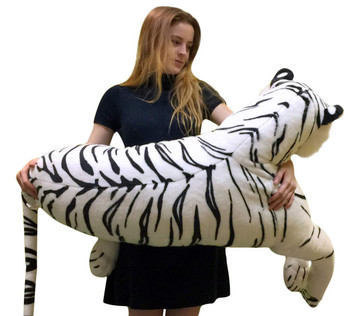 Giant Realistic Stuffed White Tiger 48 Inches Soft Extremely Realistic Big Plush Animal