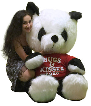 American Made Giant Stuffed Panda 54 Inch Soft Teddybear Wears HUGS AND KISSES Tshirt American Made Giant Stuffed Panda 54 Inch Soft Teddybear Wears HUGS AND KISSES Tshirt