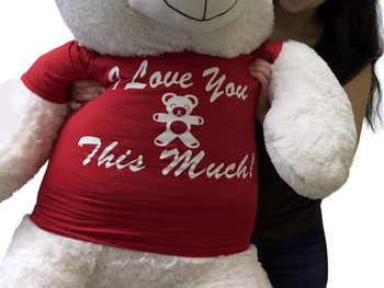 Giant Valentine Teddy Bear 52 Inch White Soft, Wears Removable T-shirt I Love You This Much Giant Valentine Teddy Bear 52 Inch White Soft, Wears Removable T-shirt I Love You This Much