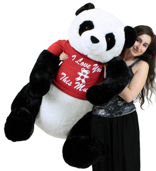 Romantic Life Size Stuffed Panda, Soft Big Plush Bear Wears Tshirt I Love You This Much